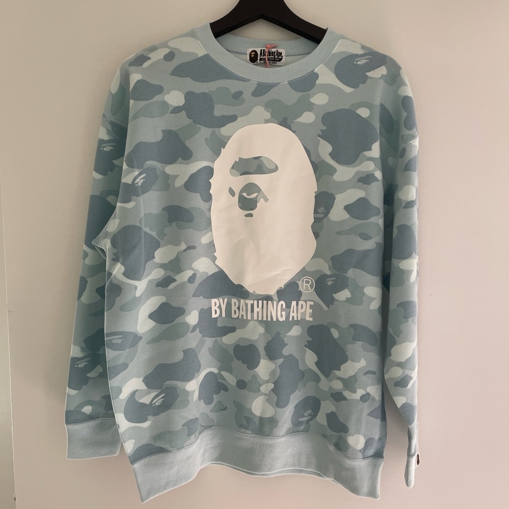 BAPE women blue camo crewneck sweatshirt